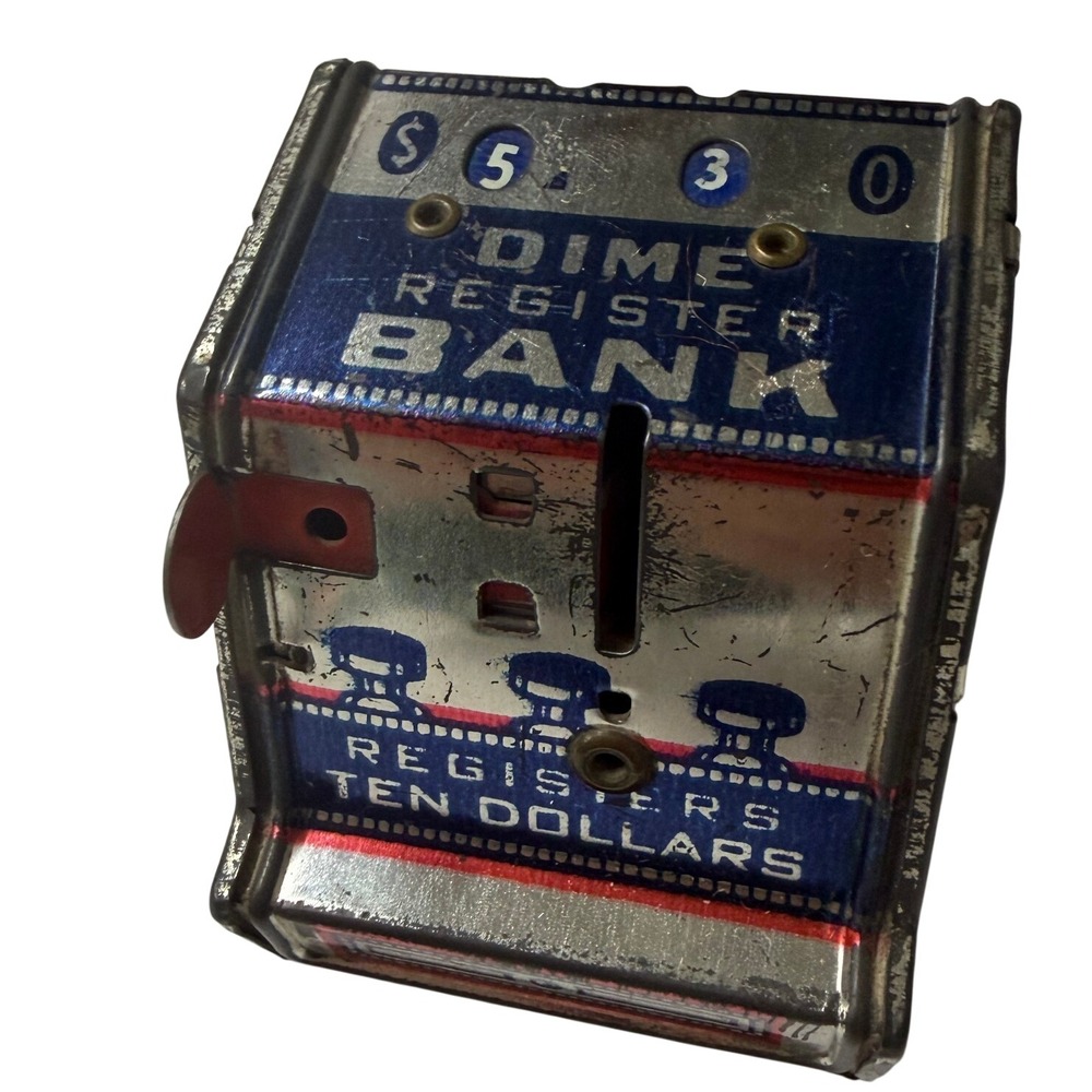 Vintage Tin Litho Dime Register Mechanical Coin Bank